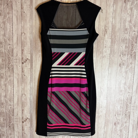 Joseph Ribkoff Contrast Multicolor Mesh Back Sleeveless Sheath Dress - Picture 5 of 7